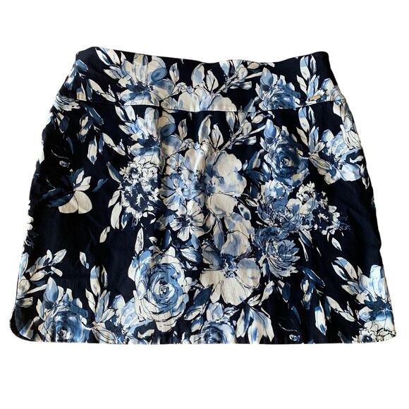 SC&Co Skort Skirted Shorts Womens XXL Blue Floral Tummy Control Stretch Pocket - Picture 1 of 10